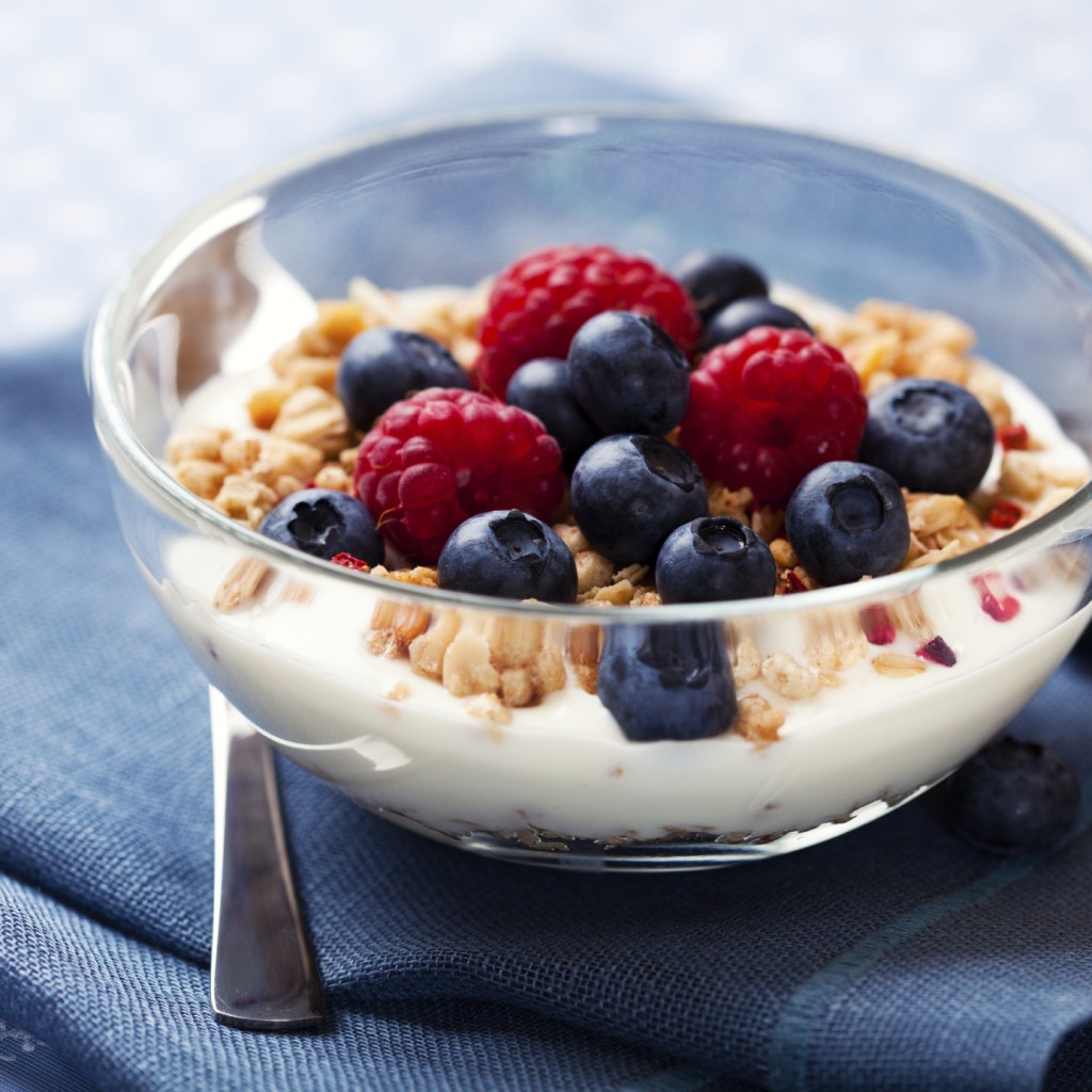 berries in yogurt.