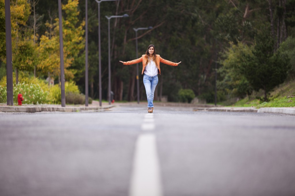 woman walking on the road