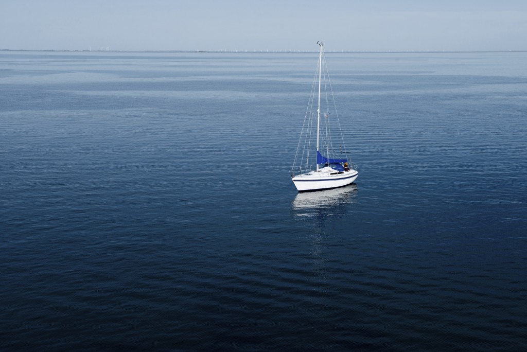 Elevated view of sailing boat on the sea