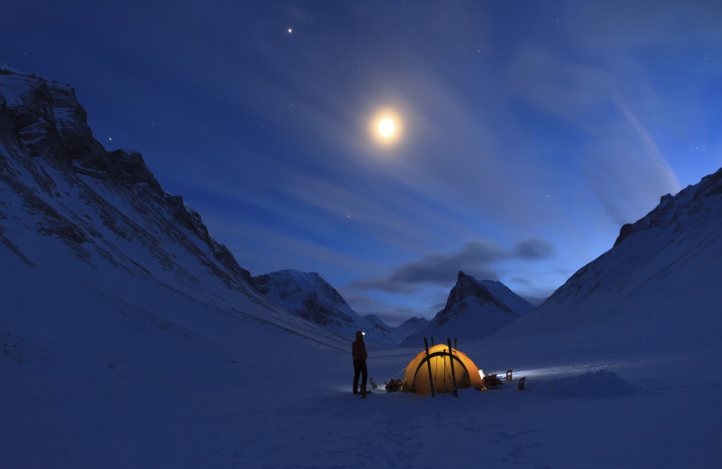Mountain campsite at night