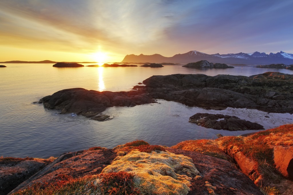 Ocean coast nice sunset in Norway - Senja
