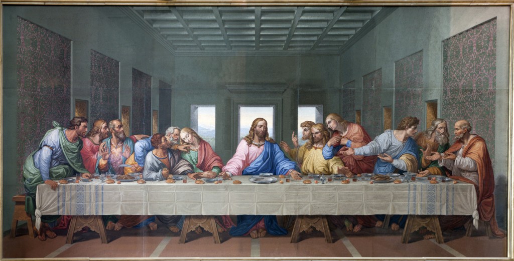 Mosaic of Last supper of Jesus by Giacomo Raffaelli from year 1816 as copy of Leonardo da Vinci