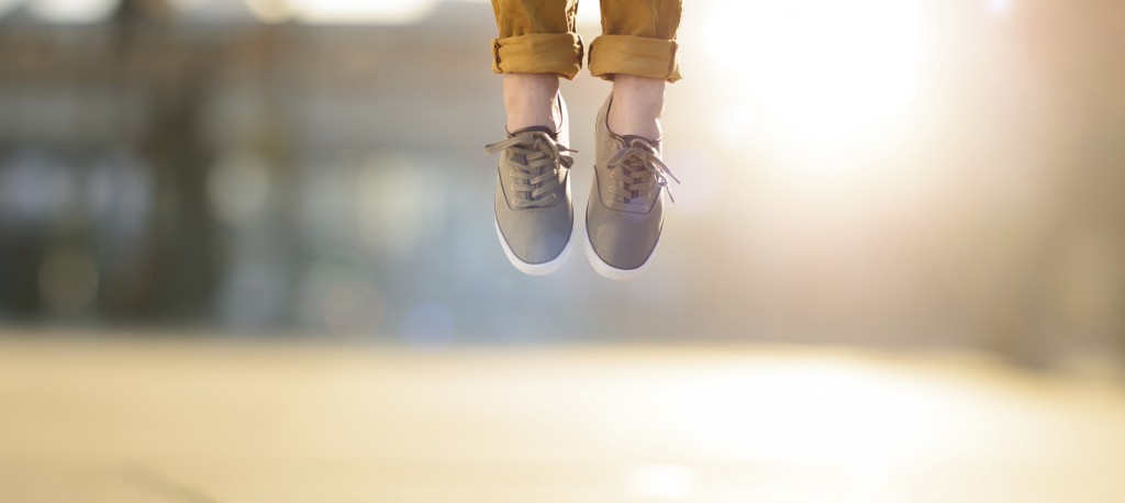 Hipster man feet jumping concept series