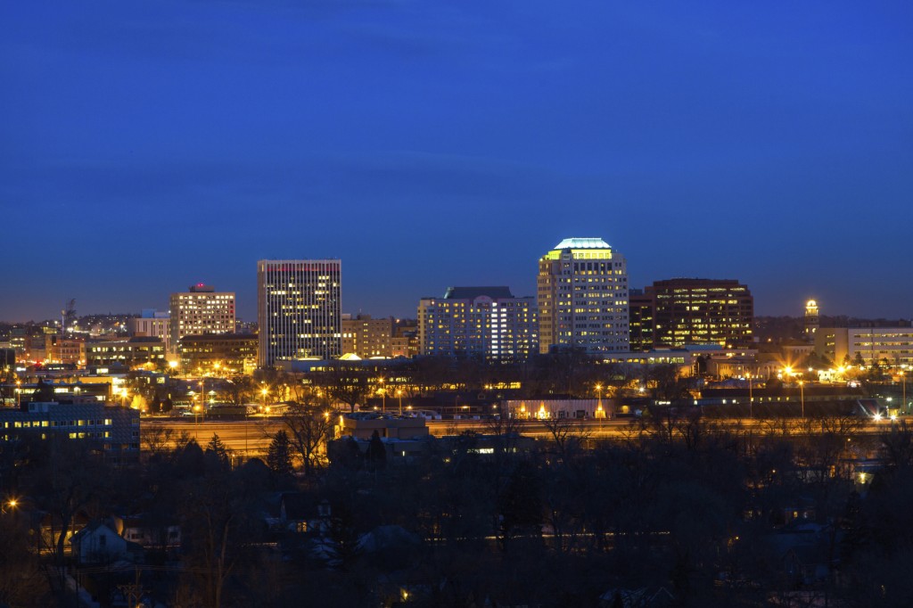 Downtown Colorado Springs at twilight