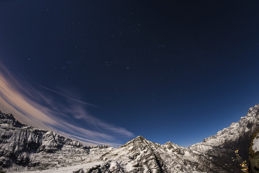The starry sky above the Alps, 180 degree fisheye view