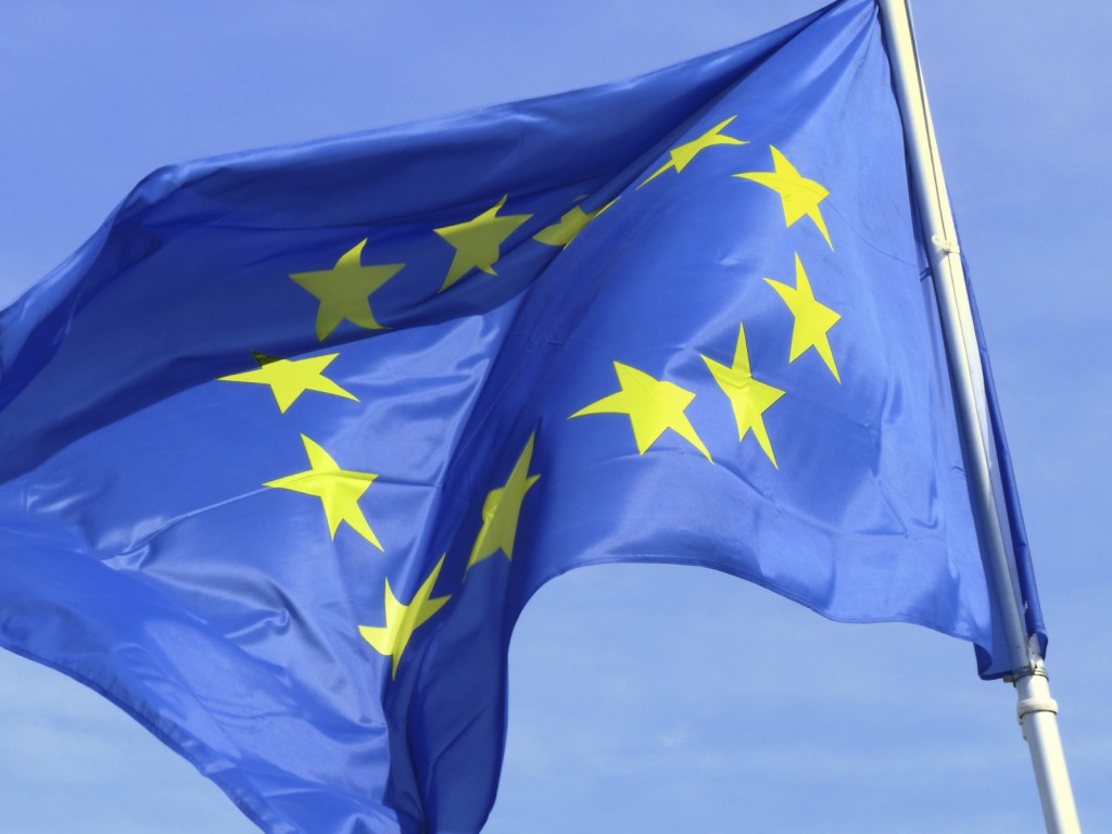 European flag waving on a pole.