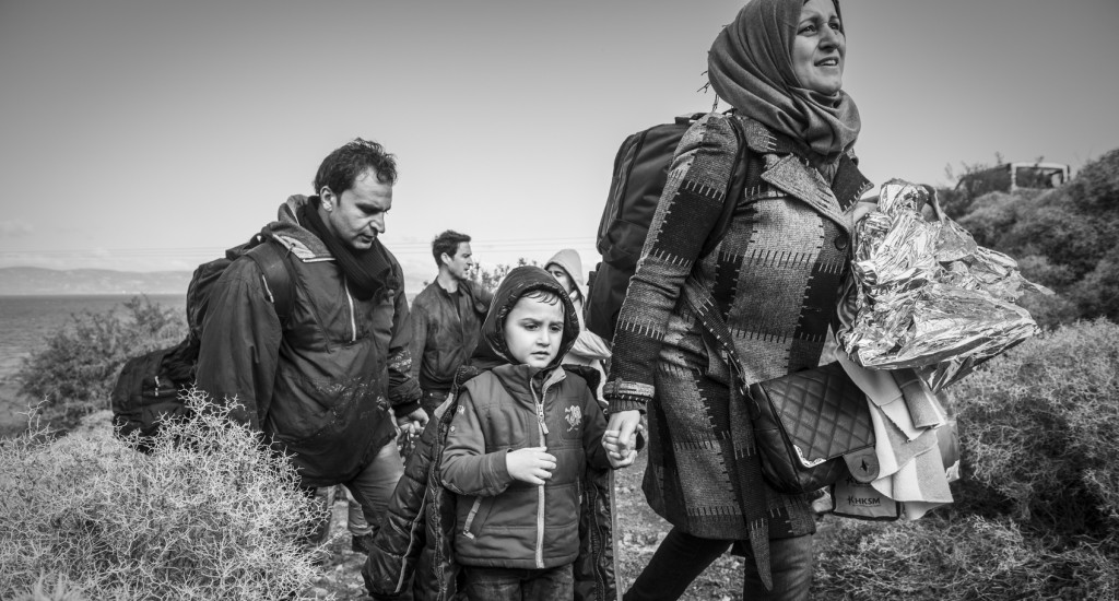 Refugee family arriving in Europe - Lesbos, Greece