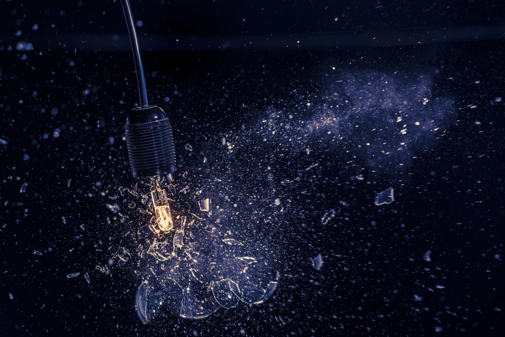 Close up of electric bulb explosion.