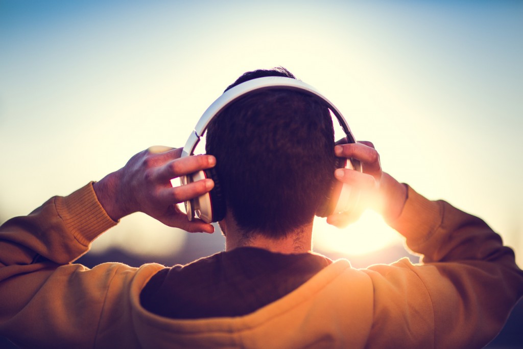 man listening to music outside