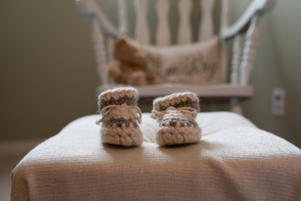 Newborn wool slippers with Rocking chair Background color