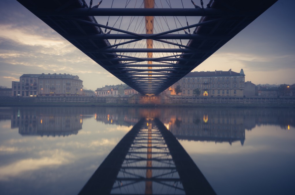 Bernatka footbridge over Vistula river in Krakow early morning