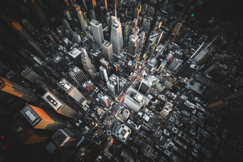 aerial view of times square at night