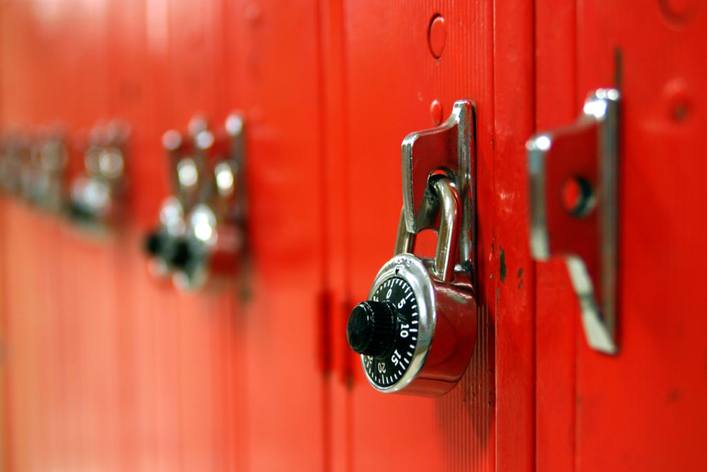 row of red lockers