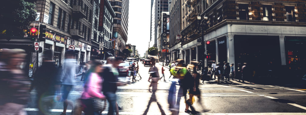 People on street of downtown San Fransisco, United States.