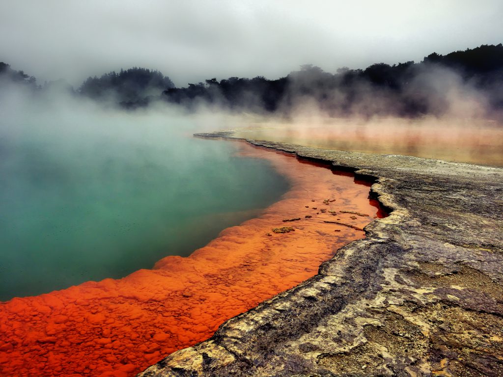 Full frame shot of champagne pool Waiotapu geothermal - tumultuous surface