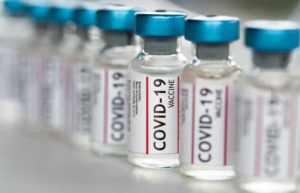 Covid-19 Coronavirus Vaccine vials in a row